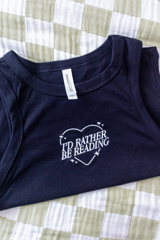Rather be Reading Embroidered Tank